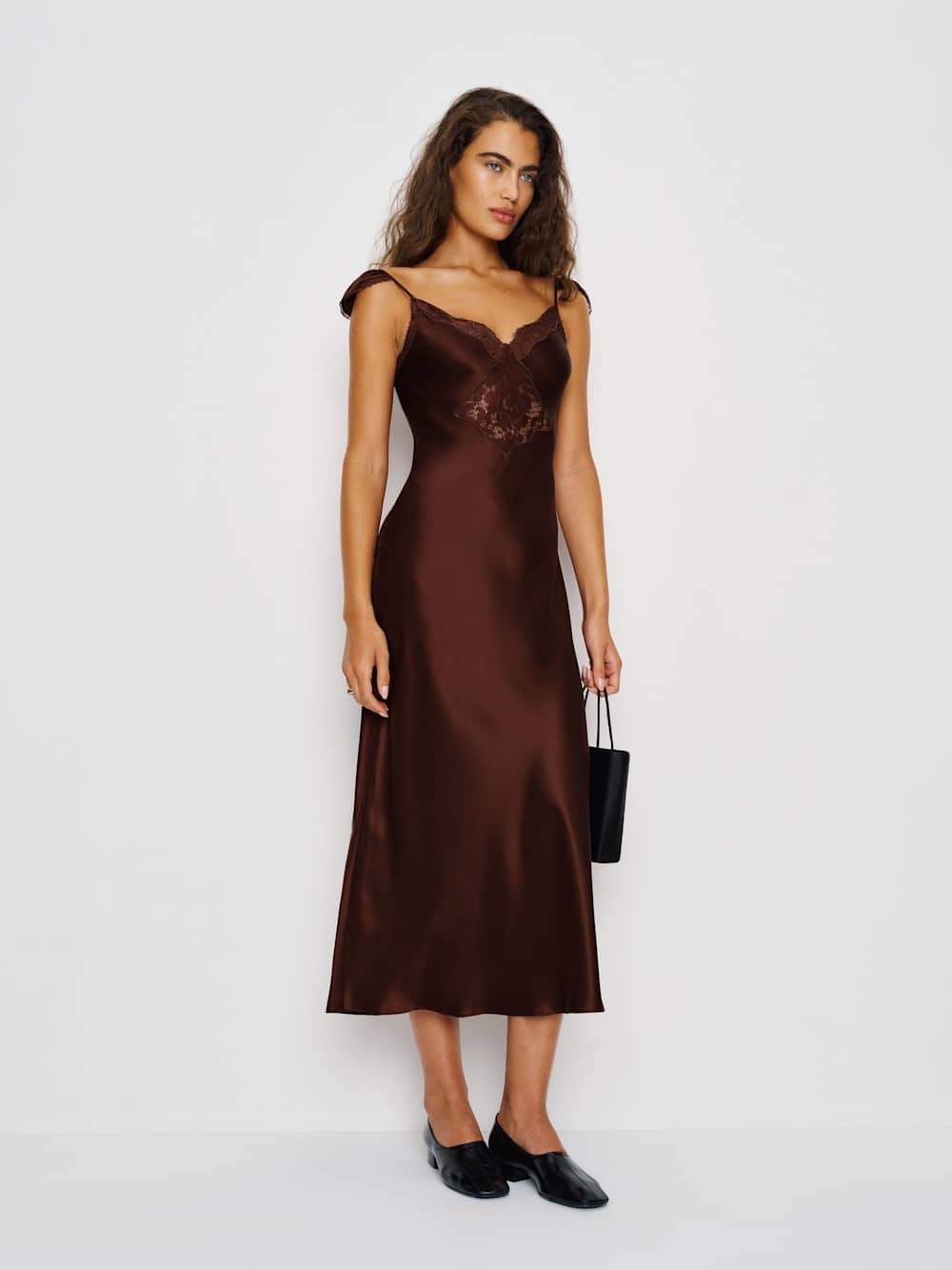 NWT reformation serafina silk dress in mahogany - size s